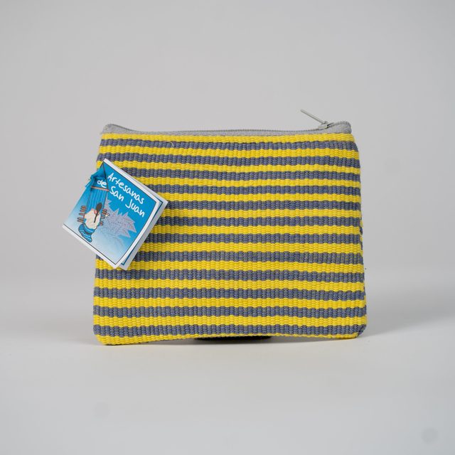 Monedero de rayas amarillo y gris