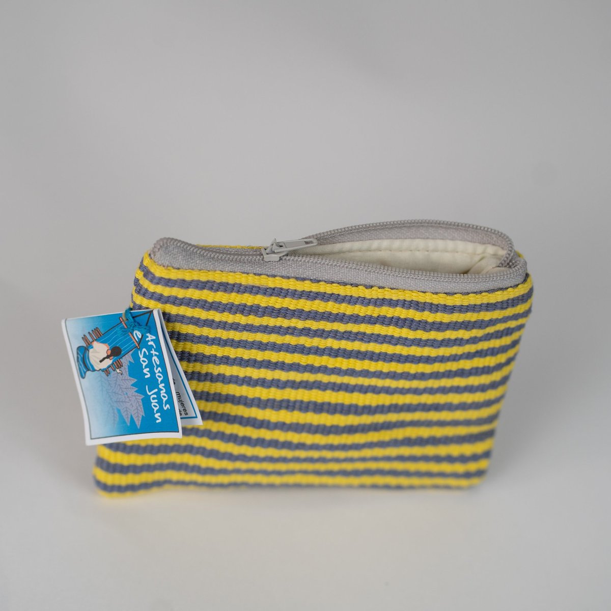 Monedero de rayas amarillo y gris