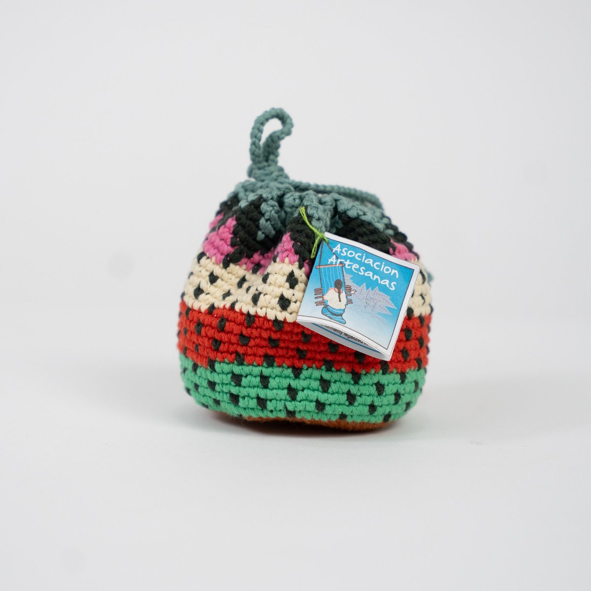 Bolsita de crochet verde y rosa