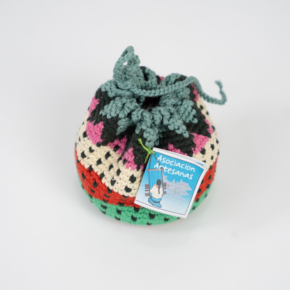 Bolsita de crochet verde y rosa