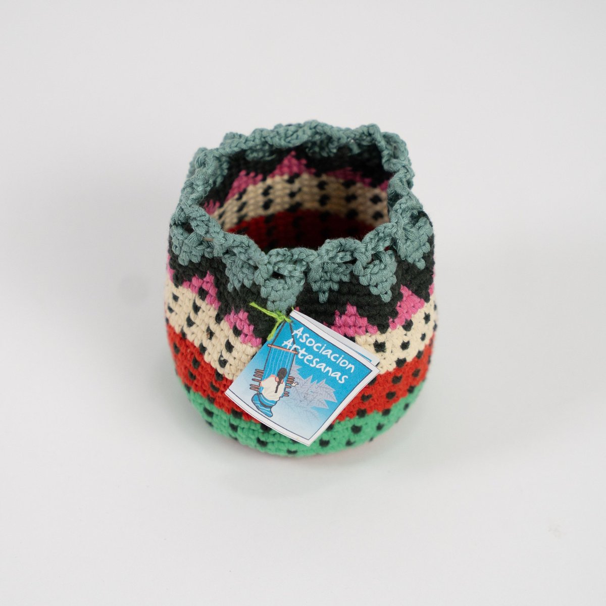 Bolsita de crochet verde y rosa