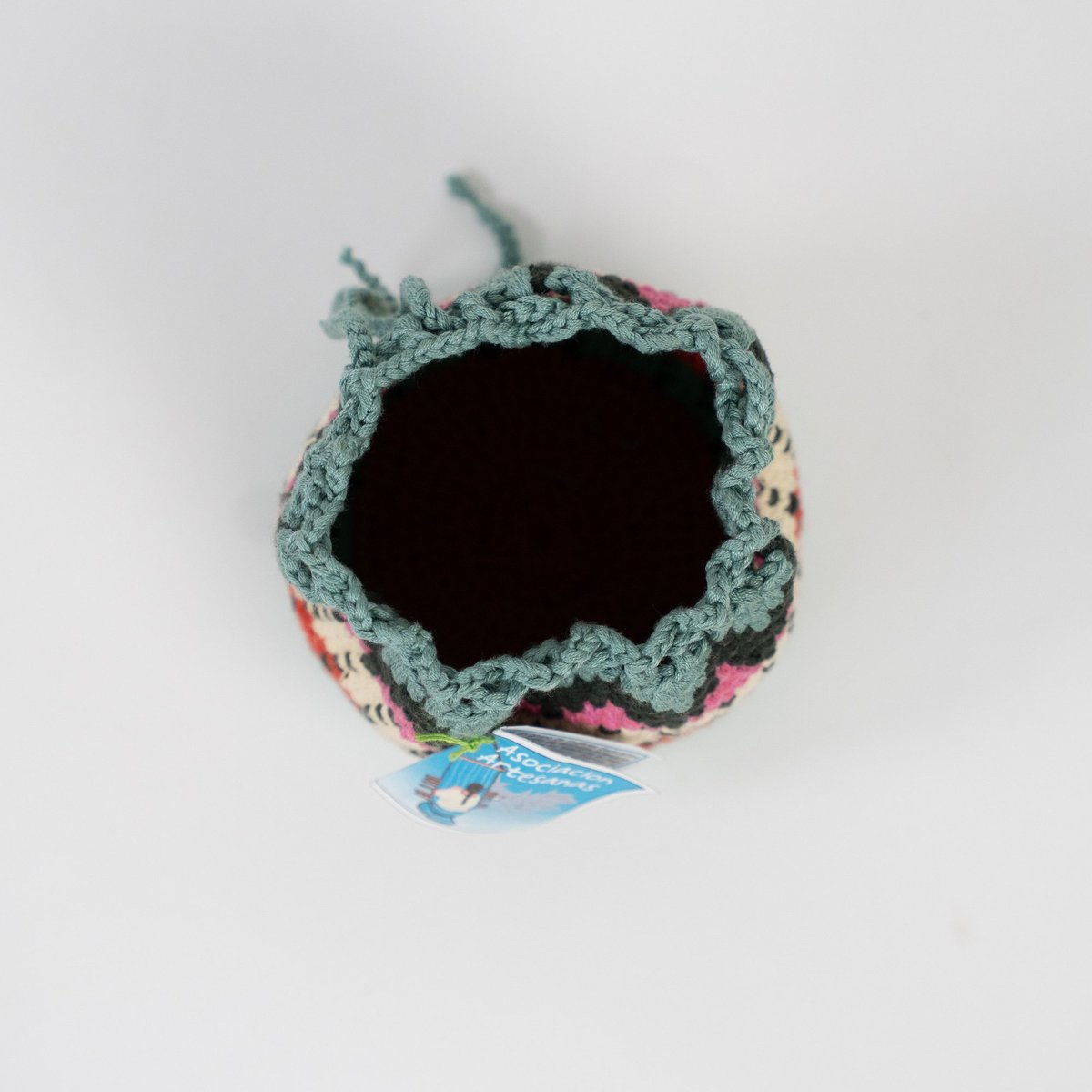 Bolsita de crochet verde y rosa